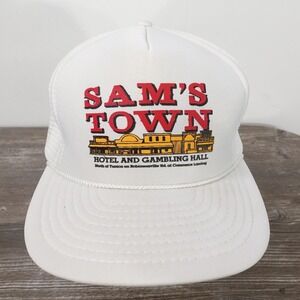 VINTAGE Sam's Town Hat Cap Snap Back White Trucker Casino Advertising Mens 90s